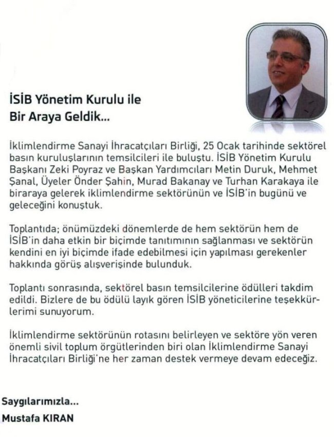 İSİB Yönetim Kurulu ile Bir Araya Geldik DTK Dergisi Genel Müdürü Sayın Mustafa Kıran Köşe Yazısı - 1