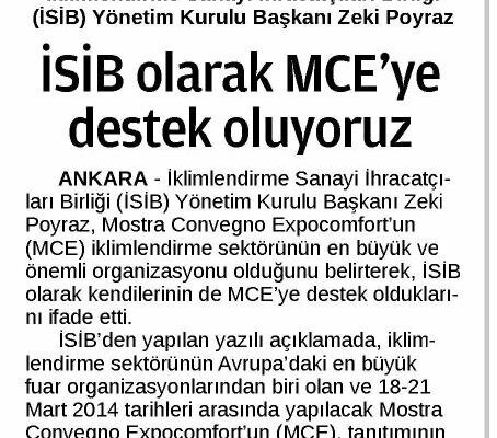 İSİB olarak MCE’ye destek oluyoruz-12 Mart 2013 tarihli 24 saat gazetesi haberi. - 12